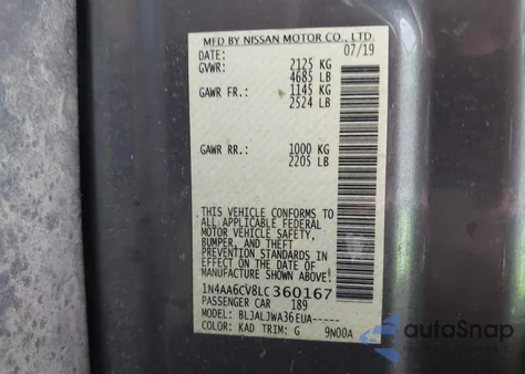 2020 Nissan Maxima Sv Xtronic Cvt from USA, damaged, VIN 1N4AA6CV8LC360167